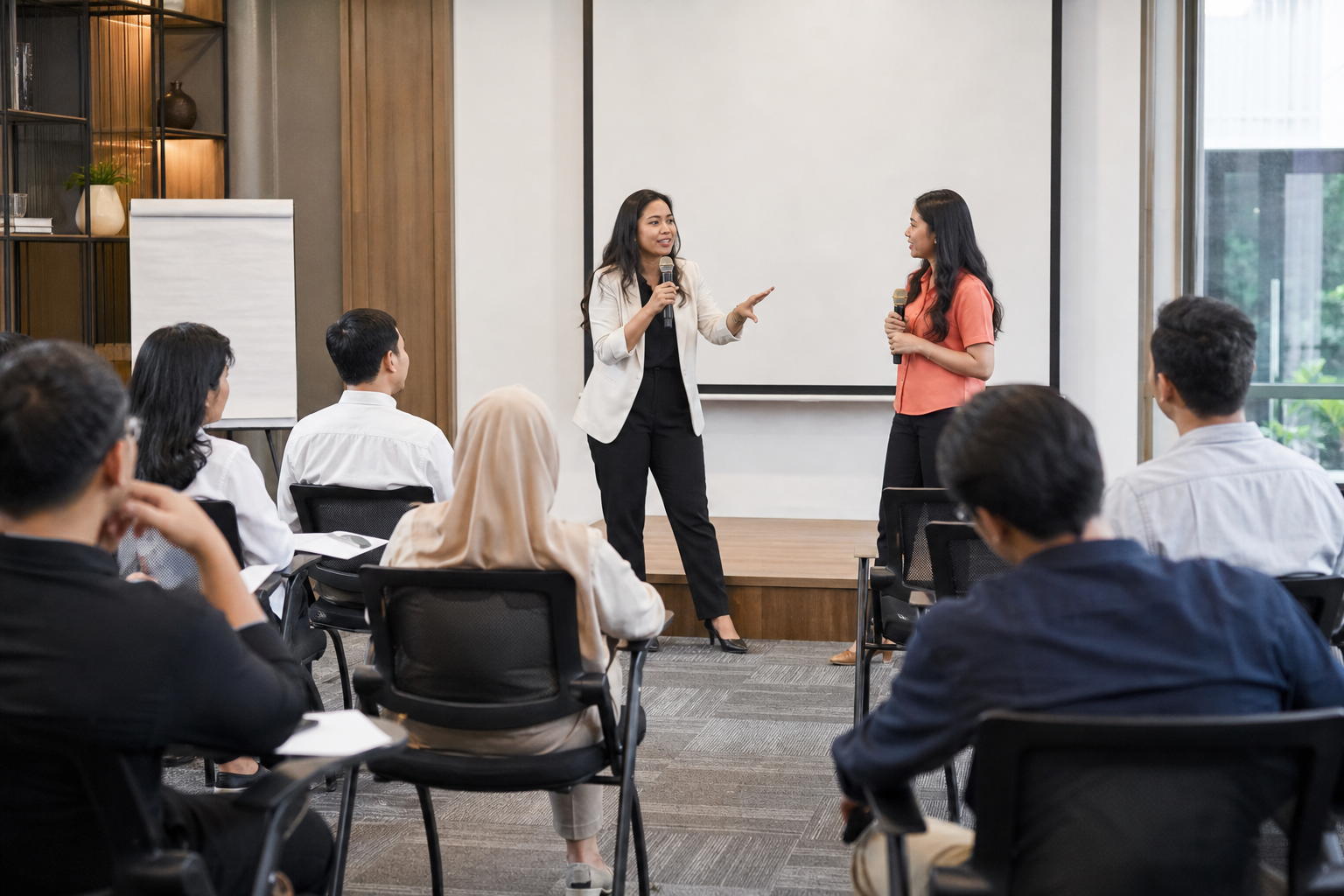 Proses belajar mengajar public speaking di dalam ruang kelas